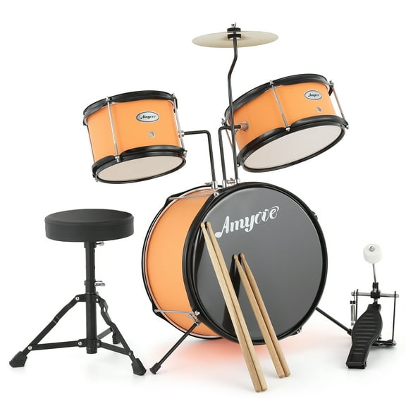 3-Piece Kids Drum Set with Cymbal, Tom, Bass Drum, Drumsticks, Bass Pedal and Drum Stool