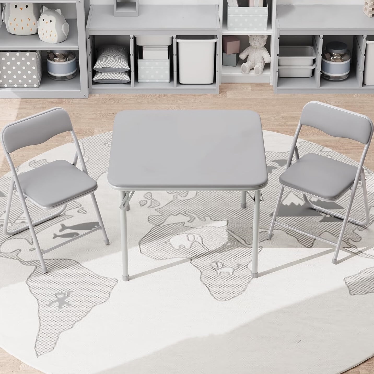 Zzistar 3 Piece Kids Folding Table and Chair Set, Portable Square Table