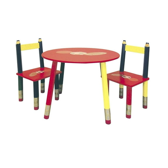 3 Piece Kids Pencil Themed Table Set with 2 Chairs, Multicolor- Saltoro Sherpi