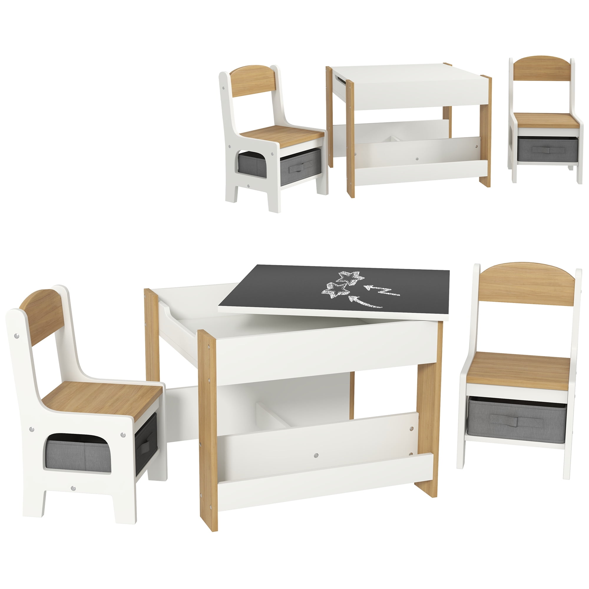 3-Piece Kids Table and Chair Set with Blackboard and Storage - Toddler Furniture for Playroom, Nursery,Ages 3-8