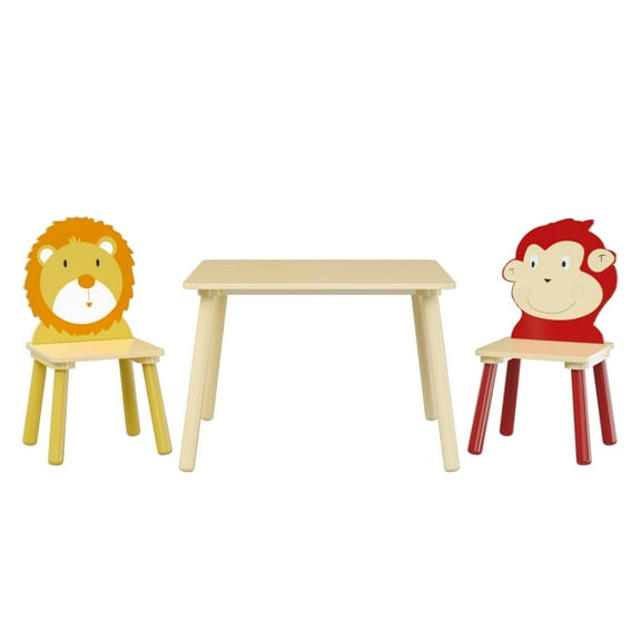 3 Piece Kids Table and Chairs Set Toddler Activity Table Wooden Animal Table & Chair Set for Crafts, Snacks & Learning