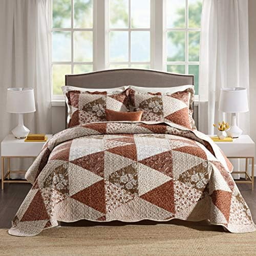3-Piece King Bedspread Quilt Sets Patchwork Floral Oversized Reversible Quilted Bedding Coverlet Set for All Seasons, King Size