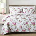 thumbnail image 1 of 3-Piece King Quilt Set, GREAGLE Lightweight Soft Bedspread Coverlet (104x90 in) Bedding Set with 2 Pillow Shams (20x36 in), Rose Floral Print, 1 of 7