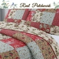 thumbnail image 1 of 3 Piece King Red Floral Country Real Patchwork Cotton Lightweight and Comfortable Reversible Coverlet Bedspread Quilt Bedding Set for Bedroom, Guest Room, Home, Hotel, Apartment, Cottage, Easy Care, 1 of 5