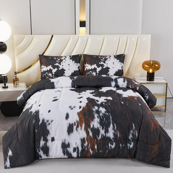 3-Piece King Size Black Cow Print Western Farmhouse Comforter Bedding Set