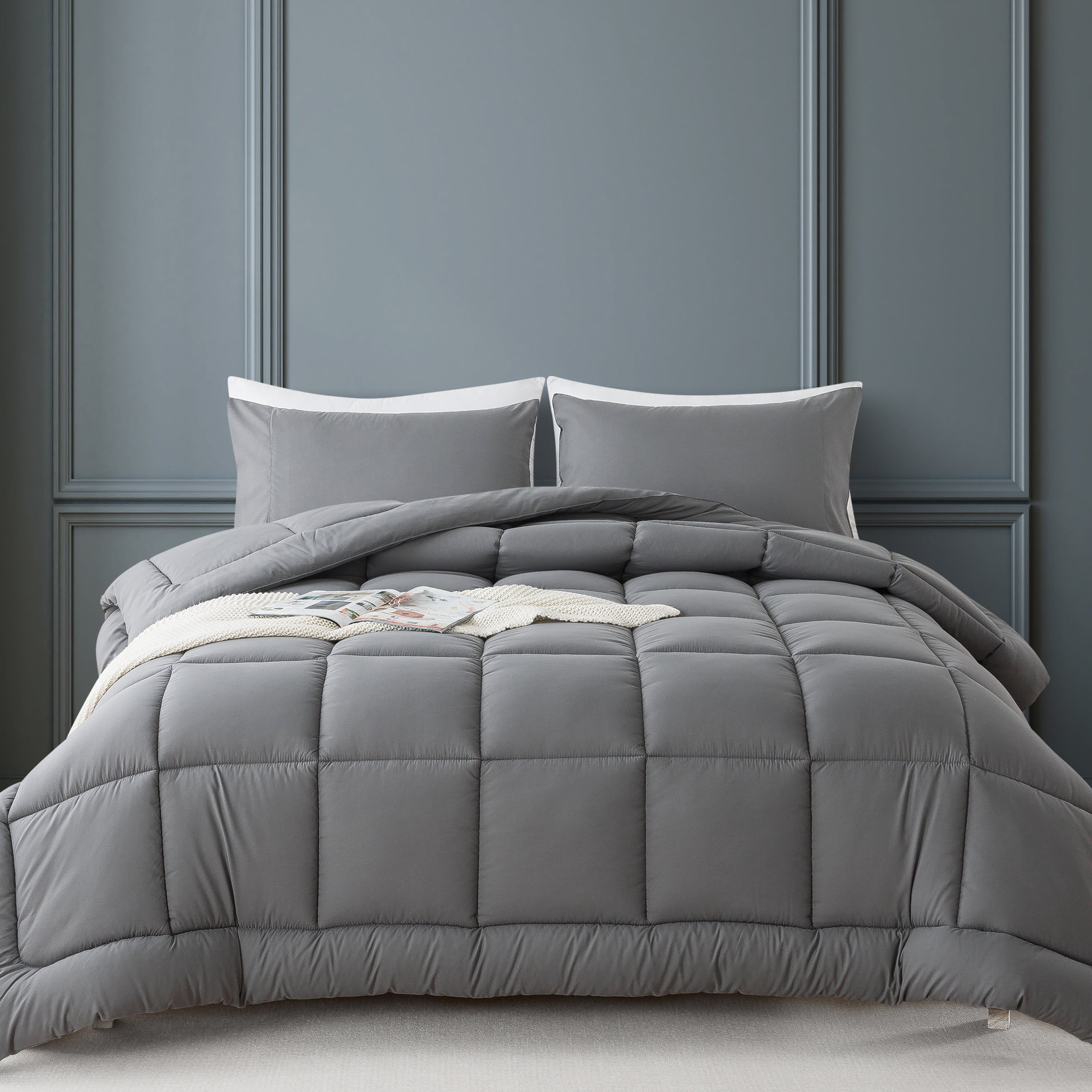 3Piece King Size Down Alternative Comforter Set Dark Gray Comforter