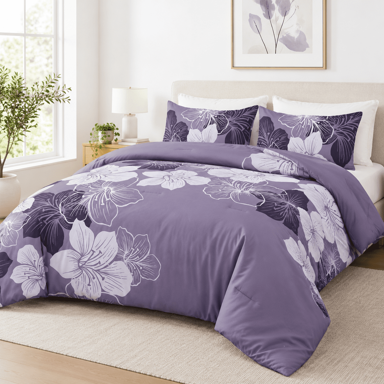 3 Piece King Sizeforter Set Dark Purple Flbedding Sets - Walmart.com