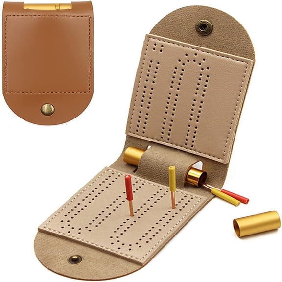 3 Piece Kit of Travel Cribbage Board Leather Cribbage Board Game Set with 2 Track Layout 4 Pegs Parts Provides Hours of Fun and Entertainment
