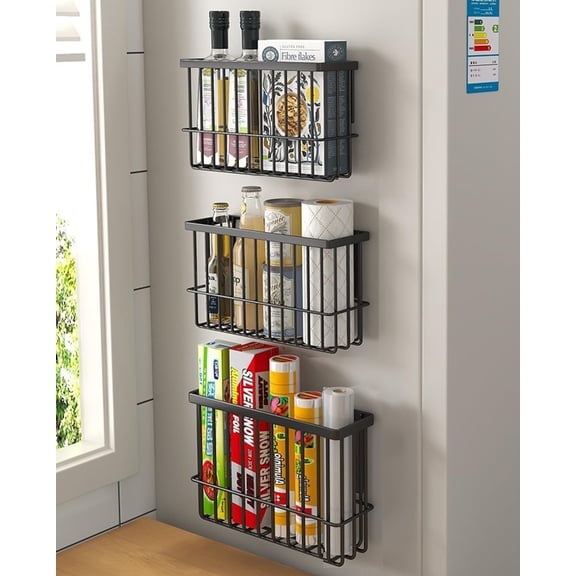 3 Piece Kitchen Cabinet Door Storage Box,Self Adhesive Wall Mounted Storage Boxes,Wardrobe/Bathroom/Refrigerator Small Items Organizer Storage Box (Black3)