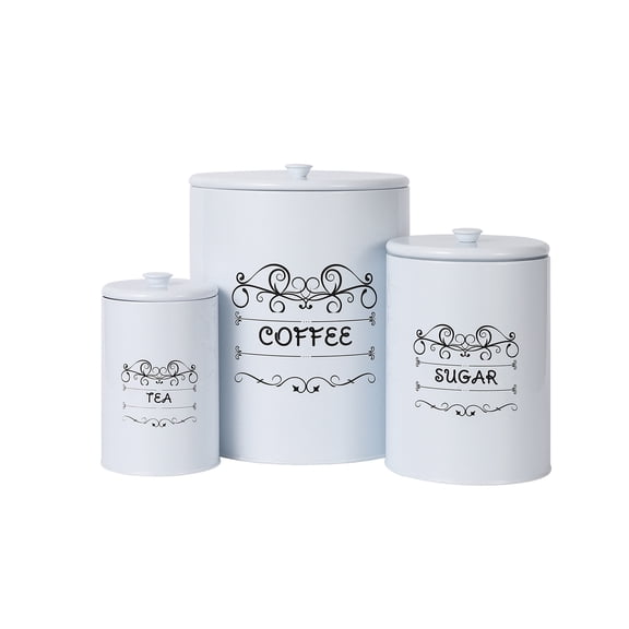 3-Piece Kitchen Canisters Set, Airtight Food Storage Canisters with Lids and Handles for Countertop, Farmhouse Rustic Coffee Tea Sugar Containers Set of 3 for Kitchen Decor, White