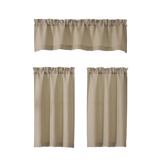 3 Piece Kitchen Curtain Set,Light Filtering Thermal Insulated Easy Assembly Curtain for Kitchen Breakfast Nook Cafe Bar,Khaki