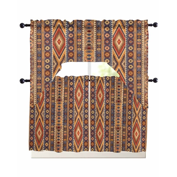 3 Piece Kitchen Curtain Set, Southwest Peoples Retro Pattern Ethnic ...