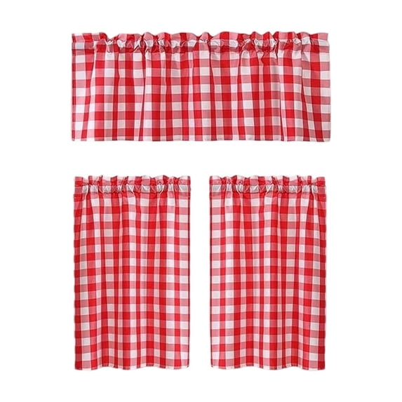 3 Piece Kitchen Curtain Set with Valance And Tiers, Small Coffee Window Curtains, Light Filtering Heat Insulating Drapes for Basement Cafe