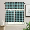 thumbnail image 1 of 3 Piece Kitchen Curtains Tiers and Valances Set, Black Aqua Blue Lattice Gingham Checkered Rod Pocket Short Window Treatment Tiers Curtains Panel and Valance for Cafe Bathroom, 1 of 5