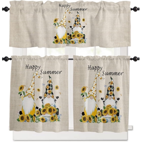 3 Piece Kitchen Curtains Tiers and Valances Set, Farm Retro Newspaper Sunflower Dragonfly Bee Rod Pocket Short Window Treatment Tiers Curtains Panel and Valance for Cafe Bathroom