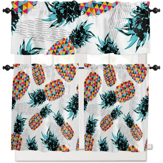 3 Piece Kitchen Curtains Tiers and Valances Set, Thanksgiving Autumn Orange Tones Bohemian Floral Print Boho Rod Pocket Short Window Treatment Tiers Curtains Panel and Valance for Cafe Bathroom