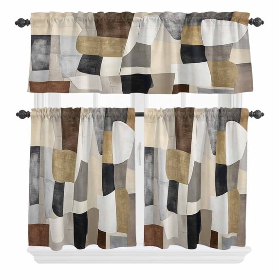 3 Piece Kitchen Curtains and Valances Set Abstract Geometric Cafe ...