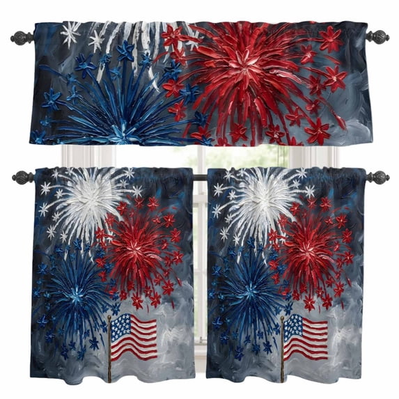 3 Piece Kitchen Curtains and Valances Set Anniversary USA Flag Cafe ...