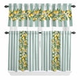 thumbnail image 1 of 3 Piece Kitchen Curtains and Valances Set Aqua Stripes Lemon Cafe Curtains 36 Inch Length Spring Botanical Plant Vertical Line Valance & Tier Curtain for Living Room Bedroom Window 54"x18"+27"x36"*2, 1 of 6