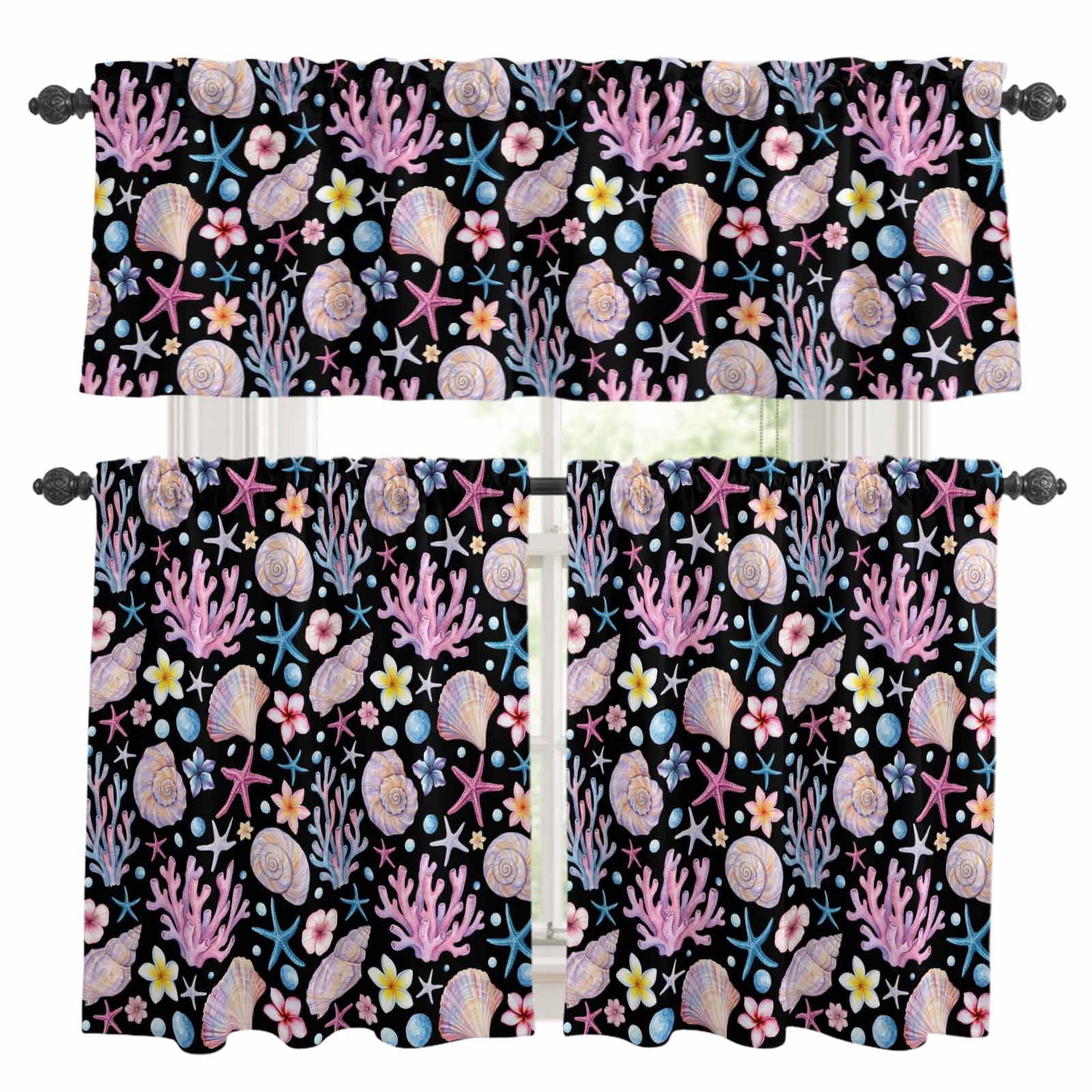 3 Piece Kitchen Curtains and Valances Set Beach Coastal Cafe Curtains ...