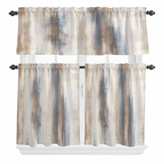 3 Piece Kitchen Curtains and Valances Set Beige Gray Cafe Curtains 24 Inch Length Abstract Grunge Mottled Neutral Texture Valance & Tier Curtain for Living Room Bedroom Small Window 54"x18"+27"x24"*2