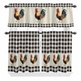 thumbnail image 1 of 3 Piece Kitchen Curtains and Valances Set Black White Plaid Rooster Cafe Curtains 36 Inch Length Vintage Farmhouse Checkered Rustic Valance & Tier Curtain for Living Room Bedroom 54"x18"+27"x36"*2, 1 of 6