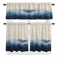 thumbnail image 1 of 3 Piece Kitchen Curtains and Valances Set Blue Beige Ombre Cafe Curtains 24 Inch Length Minimalist Ocean Waves Linen Valance & Tier Curtain for Living Room Bedroom Small Window 54"x18"+27"x24"*2, 1 of 6