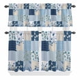 thumbnail image 1 of 3 Piece Kitchen Curtains and Valances Set Blue Floral Cafe Curtains 36 Inch Length Spring Flowers Plants Patchwork Grid Bohemia Valance & Tier Curtain for Living Room Bedroom Window 54"x18"+27"x36"*2, 1 of 6