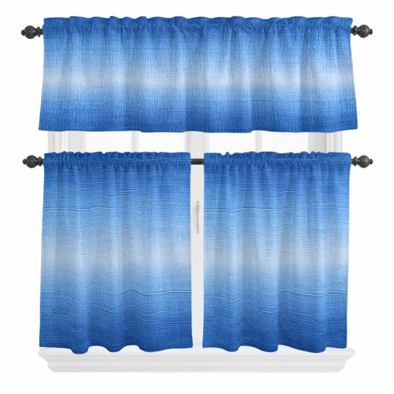 3 Piece Kitchen Curtains and Valances Set Blue Gradient Cafe Curtains 36 Inch Length Modern Minimalism Ombre Abstract Art Valance & Tier Curtain for Living Room Bedroom Small Window 54"x18"+27"x36"*2
