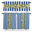 thumbnail image 1 of 3 Piece Kitchen Curtains and Valances Set Blue Stripes Lemon Cafe Curtains 36 Inch Length Spring Fruit Flowers Leaves Line Valance & Tier Curtain for Living Room Bedroom Window 54"x18"+27"x36"*2, 1 of 6