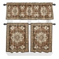 thumbnail image 1 of 3 Piece Kitchen Curtains and Valances Set Brown Boho Cafe Curtains 24 Inch Length Retro Western Rustic Ethnic Tribal Patterns Valance & Tier Curtain for Living Room Bedroom Window 54"x18"+27"x24"*2, 1 of 6