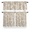 thumbnail image 1 of 3 Piece Kitchen Curtains and Valances Set Brown Flowers Cafe Curtains 24 Inch Length Vintage Pastoral Farmhouse Ethnic Art Valance & Tier Curtain for Living Room Bedroom Window 54"x18"+27"x24"*2, 1 of 6