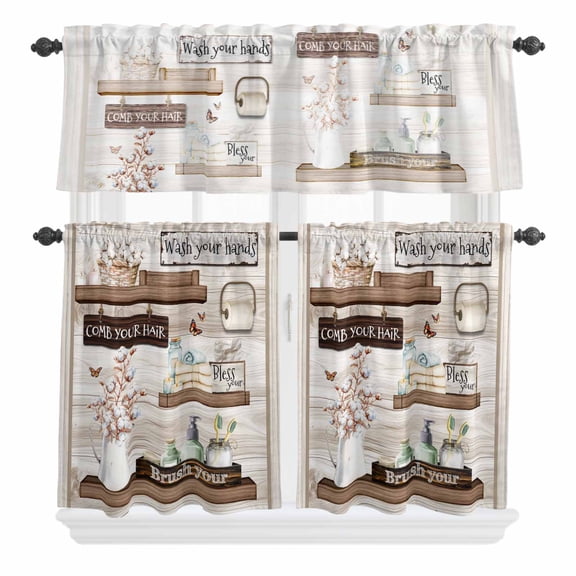 3 Piece Kitchen Curtains and Valances Set Country Cotton Floral Cafe Curtains 36 Inch Length Farmhouse Vintage Bath Bottle Valance & Tier Curtain for Living Room Bedroom Window 54"x18"+27"x36"*2