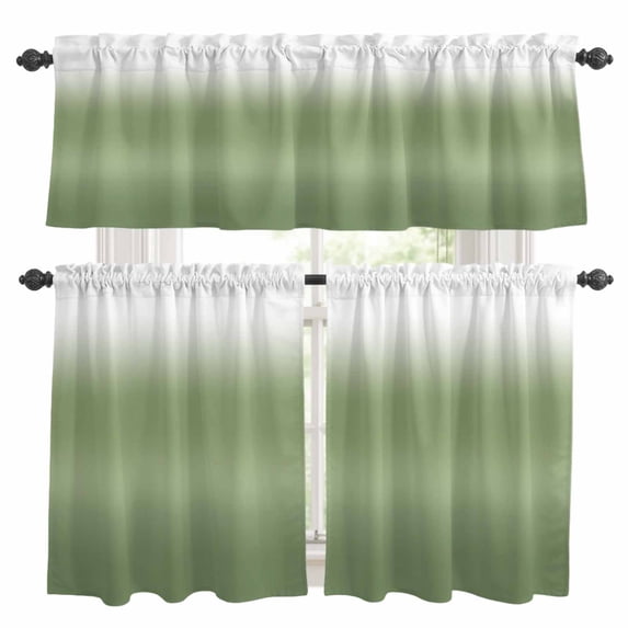3 Piece Kitchen Curtains and Valances Set Dark Sage Green Cafe Curtains ...