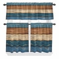 thumbnail image 1 of 3 Piece Kitchen Curtains and Valances Set Farmhouse Navy Blue Brown Cafe Curtains 24 Inch Length Vintage Wooden Striped Valance & Tier Curtain for Living Room Bedroom Small Window 54"x18"+27"x24"*2, 1 of 6
