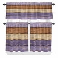 thumbnail image 1 of 3 Piece Kitchen Curtains and Valances Set Farmhouse Purple Brown Cafe Curtains 24 Inch Length Vintage Wooden Striped Valance & Tier Curtain for Living Room Bedroom Small Window 54"x18"+27"x24"*2, 1 of 6
