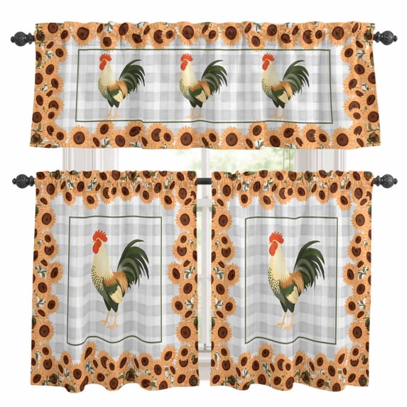 3 Piece Kitchen Curtains and Valances Set Farmhouse Rooster Cafe ...