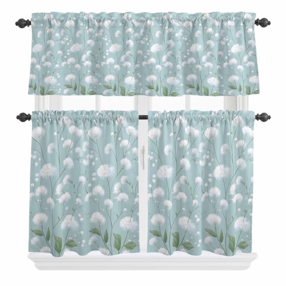 3 Piece Kitchen Curtains and Valances Set Flowers Plant Cafe Curtains 24 Inch Length Wildflower Garden Floral Farm Motifs Valance & Tier Curtain for Living Room Bedroom Small Window 54"x18"+27"x24"*2