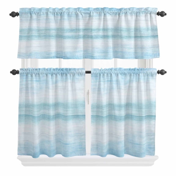3 Piece Kitchen Curtains and Valances Set Gradient Aqua Blue Cafe Curtains 24 Inch Length Modern Rustic Minimalist Pastel Solid Valance & Tier Curtain for Living Room Bedroom Window 54"x18"+27"x24"*2