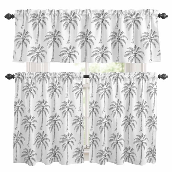 3 Piece Kitchen Curtains and Valances Set Gray Palm Tree Cafe Curtains ...