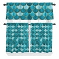 thumbnail image 1 of 3 Piece Kitchen Curtains and Valances Set Green Cafe Curtains 36 Inch Length Modern Geometric Fish Scale Abstract Moroccan Valance & Tier Curtain for Living Room Bedroom Window 54"x18"+27"x36"*2, 1 of 6
