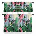 thumbnail image 1 of 3 Piece Kitchen Curtains and Valances Set Green Hummingbird Cafe Curtains 24 Inch Length Spring Summer Pink Flower Leaf Valance & Tier Curtain for Living Room Bedroom Small Window 54"x18"+27"x24"*2, 1 of 6
