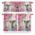 thumbnail image 1 of 3 Piece Kitchen Curtains and Valances Set Hummingbird Cafe Curtains 24 Inch Length Spring Summer Pink Red Flower Leaf Valance & Tier Curtain for Living Room Bedroom Small Window 54"x18"+27"x24"*2, 1 of 6