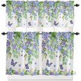 thumbnail image 1 of 3-Piece Kitchen Curtains and Valances Set Hydrangea Eucalyptus Leaves Rod Pocket Soft Kitchen Curtain Set Washable Kitchen Window Curtains Set Butterfly Spring Purple, 1 of 6