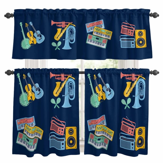3 Piece Kitchen Curtains and Valances Set Instruments Style Cafe ...