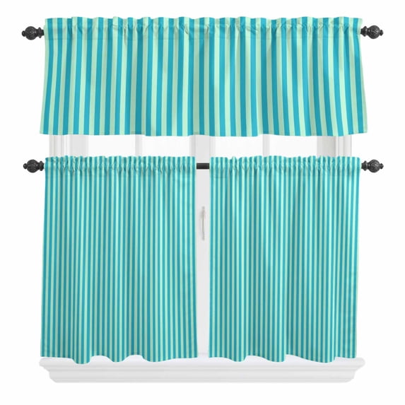 3 Piece Kitchen Curtains and Valances Set Modern Striped Cafe Curtains 36 Inch Length Geometric Abstract Minimalist Valance & Tier Curtain for Living Room Bedroom Small Window 54"x18"+27"x36"*2