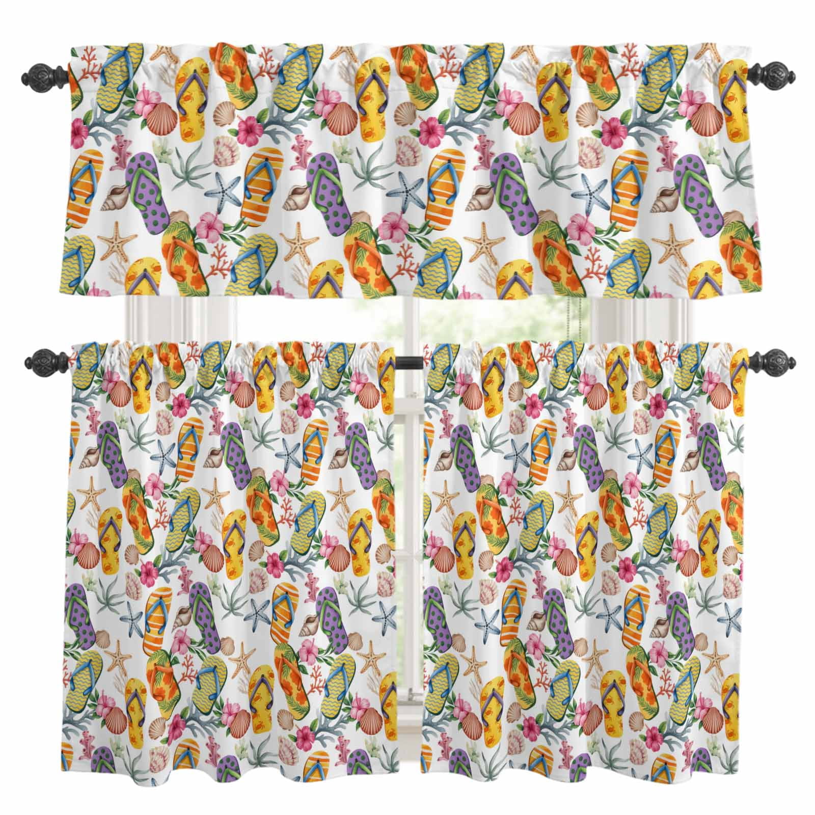 3 Piece Kitchen Curtains and Valances Set Nautical Coastal Cafe ...