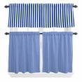 thumbnail image 1 of 3 Piece Kitchen Curtains and Valances Set Navy Blue Stripe Cafe Curtains 24 Inch Length Modern White Vertical Striped Geometric Valance & Tier Curtain for Living Room Bedroom Window 54"x18"+27"x24"*2, 1 of 6
