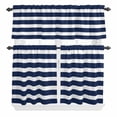 thumbnail image 1 of 3 Piece Kitchen Curtains and Valances Set Navy Blue Stripe Cafe Curtains 36 Inch Length Modern Simple Geometric White Striped Valance & Tier Curtain for Living Room Bedroom Window 54"x18"+27"x36"*2, 1 of 6