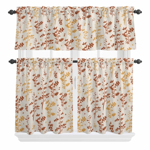 3 Piece Kitchen Curtains and Valances Set Orange Yellow Botanical Cafe Curtains 36 Inch Length Rustic Country Spring Floral Summer Leaf Valance & Tier Curtain for Living Room 54"x18"+27"x36"*2